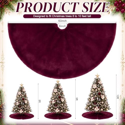 Viorawhite Burgundy Christmas Tree Skirt, 60 Inch Large Faux Fur - Image 2