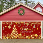 Tiamon Christmas Garage Door Cover Banner 7x16 ft Outdoor Xmas, Red Gold by Tiamon