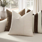 YCOLL Farmhouse Euro Sham Pillow Covers 24x24, Modern Throw Pillow Covers Set of 2, Khaki and Beige Striped Patchwork Linen Decorative Pillows Cushion Covers for Bed Sofa Couch Living Room Home Decor - Image 3