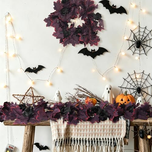 RECUTMS Black Burgundy Garland Artificial Black Rose Garland Fall Leaf Vine - Image 6