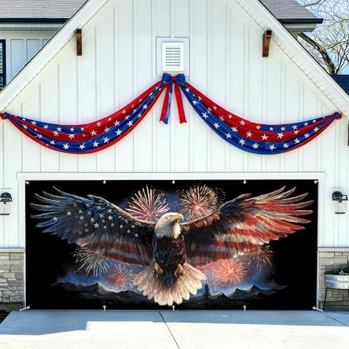 7 * 16FT Eagle flag God Bless The USA Garage Door Cover Decorations Independence Day Garage Door Banner for Outdoor Indoor Patriot Party Photography Backdrop - Image 7