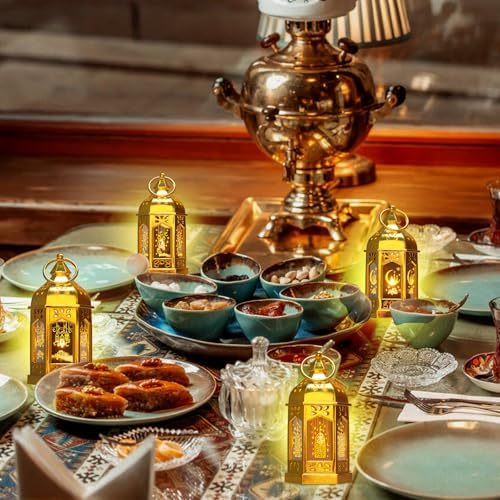 Venforze 12pcs Gold Ramadan Lantern Lights, Ramadan Decorations, Mini EID Mubarak Candle Lanterns，Ramadan Decorations for Home, Table, wall رمضان للزينة ومصباح رمضان للزينة - Image 3
