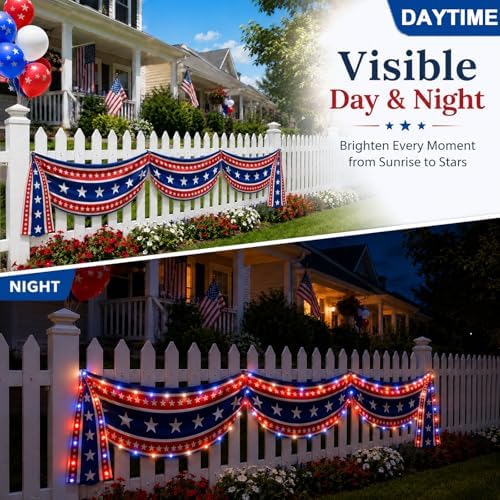 2 Packs 25Ft Light Up Patriotic Bunting Flag Decorations - Image 5