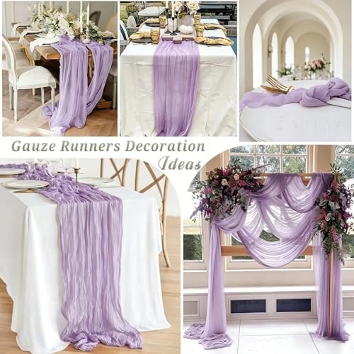 16 Pack Purple Lavender Cheesecloth Table Runner 35x120 Inch Boho Rustic Gauze Table Runners, 10Ft Long Sheer Purple Lavender Cheese Cloth Table Runners for Wedding Bridal Shower Party Table Decor - Image 6