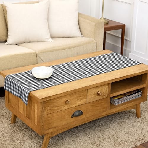 Solino Home 100% Pure Linen Table Runner Black, Gingham Check 14 x 60 in by SolinoHome