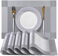 LEXMORE PlaceMats Set of 12 Vinyl/Plastic Woven Place Mats for Kitchen Table Indoor/Outdoor Washable PlaceMat Wipeable Dining Table Mats(Silver Cube) by lexmore