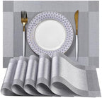 LEXMORE PlaceMats Set of 12 Vinyl/Plastic Woven Place Mats for Kitchen Table Indoor/Outdoor Washable PlaceMat Wipeable Dining Table Mats(Silver Cube) by lexmore