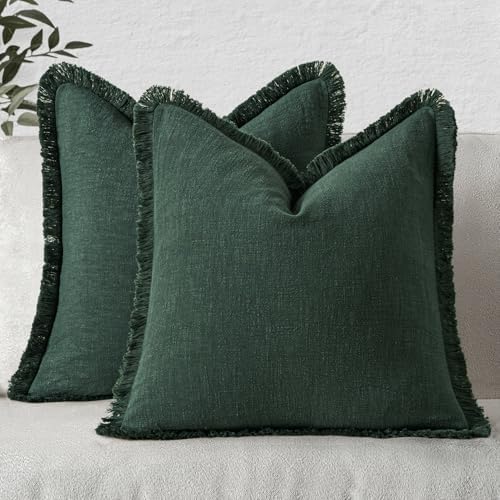 MIULEE Linen Fringe Decorative Euro Throw Pillow Covers Army Green 24x24 by MIULEE