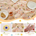 6PCS Champagne Floral Table Runner 10 FT, Embroidery Daisy Table Runners Seasonal Spring Summer Sheer Tulle Dining Table Decor for Home Party Birthday Decor 29x120 Inch ﻿ - Image 3