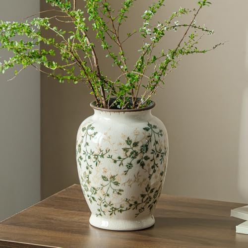 Ceramic Flower Vase for Home Decor, Vintage Green Decorative Vase 8 Inch by SUREYUESI