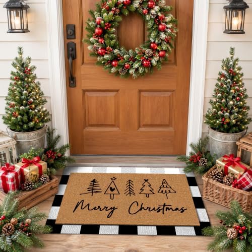 Tinideya 2 Pcs Merry Christmas Layered Doormat Set, Black White - Image 5