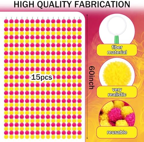 Giegxin 15 Pack 5ft Marigold Garland for Decor, Rose Red, Yellow - Image 2