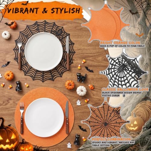 Pickmesh 12 Pcs Halloween Table Decor Orange Black Spiderweb Placemats - Image 5