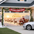 Christmas Garage Door Banner Cover – Santa Claus Sleigh & Reindeer Outdoor Holiday Mural, Large Waterproof Reusable Xmas Garage Decoration Backdrop for Party Décor,16 x 7ft/4.8 x 2.1m - Image 3