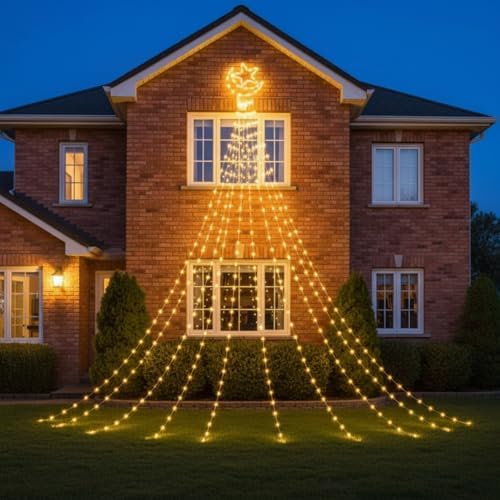 Glooglitter Ramadan Mubarak Eid Moon Star Lights Outdoor Decor 11.5ft Warm LED Waterfall Lights Extension Cord USB Powered for Tree Outside Yard Garden Patio Wall Porch Decorations - Image 5