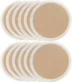 FunWheat Burlap Round Braided Placemats Set of 12 for Dining Tables 15 Inch Heat Resistant Jute Table Mats Farmhouse Woven Fabric Natural Place mats for Fall Decoration(Cotton Lace) by FunWheat