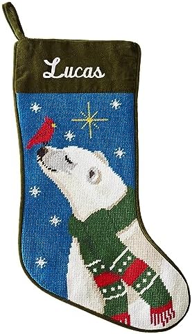 Let's Make Memories Personalized Needlepoint Christmas Stocking - Embroidered Family Stockings - Old-Fashioned Christmas Décor - Mantel Décor - 8"x17" - Customized Embroidered Name - Polar Bear by LetsMakeMemories