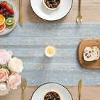 Artoid Mode 3PC Gold Gauze Light Blue Table Runner 120 Inch 10FT, Glitter Metallic Foil Sheer Dining Wedding Anniversary Holiday Birthday Table Decor for Home Party - Image 3
