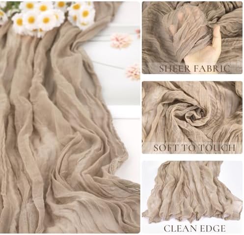 12 Pack Nude Cheesecloth Table Runner 35x120 Inch, Boho Light Brown Cheese Cloth Table Runner Long Tan Gauze Runner for Wedding Party Bridal Baby Shower Holiday Table Decor - Image 3