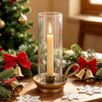 4" Wide Cast Iron Hurricane Candle Holder for Taper Candle in Antique Gold Finish, Candlestick Holder, Farmhouse,Shabby Chic for Mantels, Dining Tables, Bookshelves, Centerpieces, Entryways - Image 5