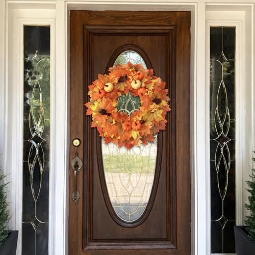 Wironlst 22 Inch Fall Wreaths for Front Door with Artificial Maple Leaf - Image 2