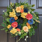 Summer Wreaths for Front Door, 22 Inch Summer Wreath with Roses & Hydrangeas, Outdoor Floral Wreath for Summer Door Decor by Qiexuxing