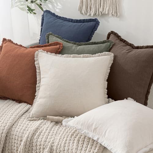 MIULEE Boho Linen Fringe Decorative Fall Pillow Covers Reddish Brown 16x16 - Image 6