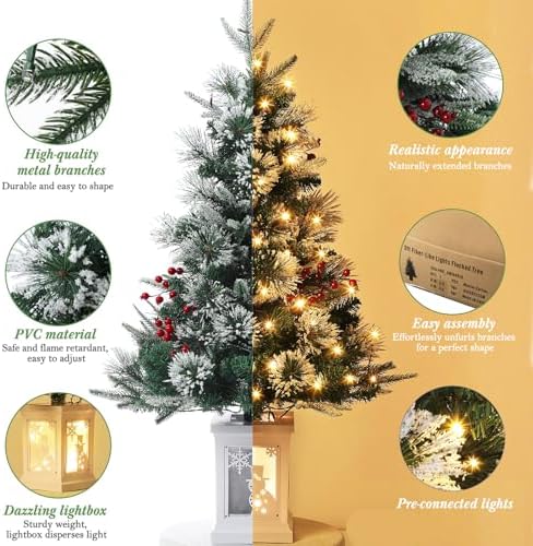 3ft Prelit Snow Flocked Christmas Tree with Light Up White Snowman Box Base - Image 2