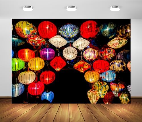 BELECO 12x8ft Fabric Colorful Lanterns Backdrop Asian Vietnam Chinese Lanterns Background Chinese Lunar New Year Spring Festival Party Decorations Holiday Portrait Photoshoot Studio Props by BELECO