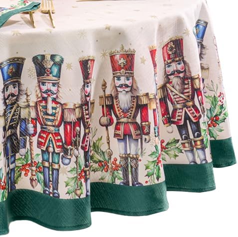 Threadmade Royal Nutcracker Tablecloth, Ivory - 70" W x 70" L Round by ElreneHomeFashions