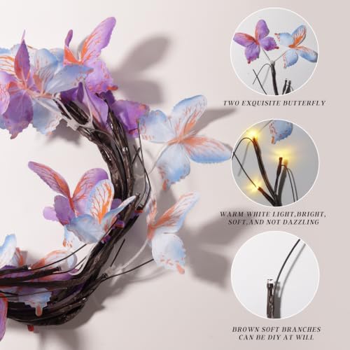 8 Modes Warm White Butterfly Willow Vine Lights（2 Packs） - Image 2