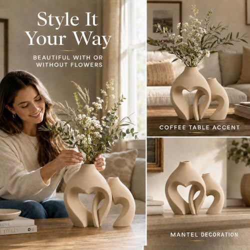 Ceramic Flower Vases Home Decor Heart Shaped Vase Set of 2 - Image 4
