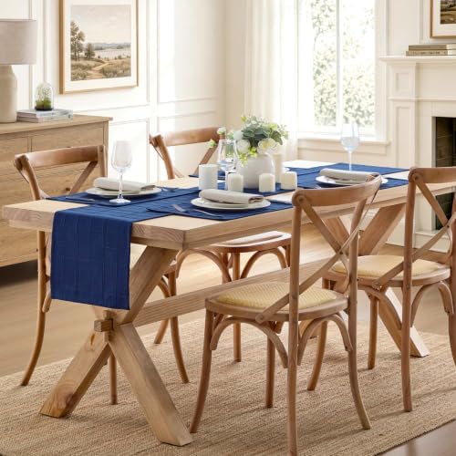 ZeeMart Linen Checked Farmhouse Placemats Set of 6, Navy Blue 13x19in - Image 6