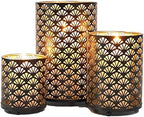 JHY DESIGN Set of 3 Metal Candle Holders Bronze Hurricane Pillar Candleholder Vintage Table Candlestick Holders Great Centerpieces for Home Decor Wedding Parties Events - Image 2