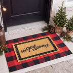 2pcs Christmas Welcome Mat for Front Door Layered Buffalo Plaid Outdoor Rug - Image 5