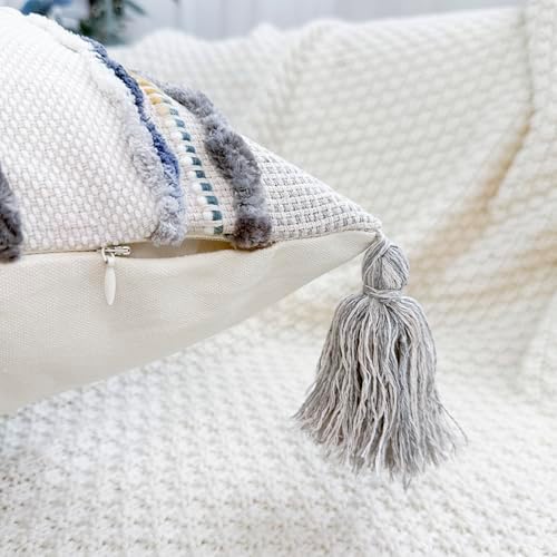 NUYECY Boho Throw Pillow Covers 18x18 Aesthetic Neutral Boucle Couch Pillow Cover Rainbow Striped Decorative Accent Pillow Case for Couch Bed Sofa Farmhouse,Modern Funky,Set of 2 Brown-Grey - Image 4