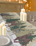Christmas Beaded Table Runner - 36 inch Long Reindeer Snowflakes Christmas Tree Winter Wonderland Scenery - in red, Green, Beige, White by Unknown