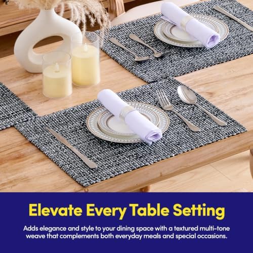 Sweet Home Collection 100% Cotton Placemats for Dining Room Rectangle Two Tone Woven Fabric Soft Durable Table Mat Set, Set of 6, Black, Rectangle 13" x 19" (Pack of 12) - Image 2
