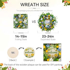Spring Summer Wreaths for Front Door 24 Inch,Summer Wreath with Artificial Lemon,Daisy,Hydrangea & Lotus Pods,Door Wreath for Indoor Outdoor Farmhouse Home Decor - Image 4