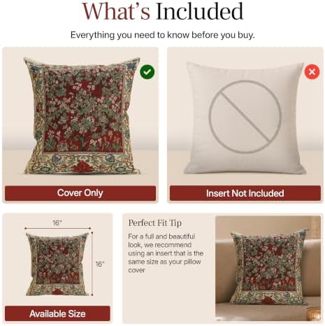 William Morris Tree of Life Red Tapestry Throw Pillow Cover 16 x 16 in - Image 6