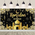AIBIIN 8X6ft Ramadan Mubarak Backdrop Black Gold Muslim Kareem Banner Eid Al-Adha Mubarak Party Decorations Banner Photo Shoot Props by AIBIIN