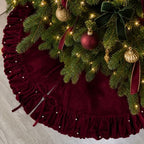 Christmas Tree Skirt, Wine Red Velvet with Ruffled Pearl 60 Inch by Amidaky