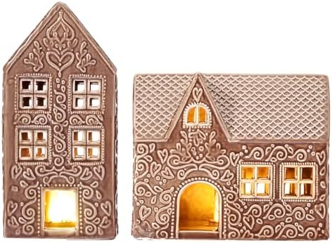 WDS WONDROUS Ceramic Christmas Gingerbread House Decor, Light Up Houses by WDSWONDROUS