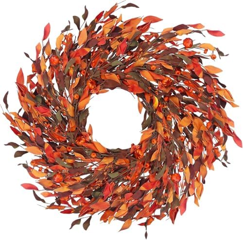 25" Fall Wreaths for Front Door with Pumpkin & Fall Leaves - Thanksgiving Harvest Front Door Wreath Decor, Farmhouse Outdoor Fall Wreath, Large Autumn Wreaths for Outside/Indoor by LOKEISNA