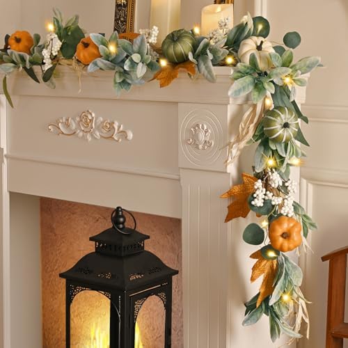 9 FT Fall Garland with Lights, Extra Long Fall Garland for Mantel - Image 2