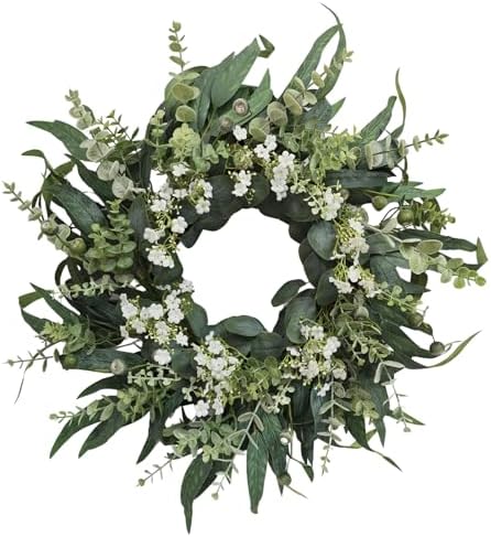 26" Eucalyptus Wreath for Front Door, Full Greenery Wreath with Baby’s Breath, Farmhouse Door Wreath, Year Round Spring Summer Wreath, Indoor Outdoor Home Decor - Image 7