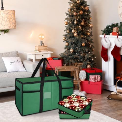 Christmas Ornament Storage Box with Dividers, Holds 128 Balls, Green - Image 2