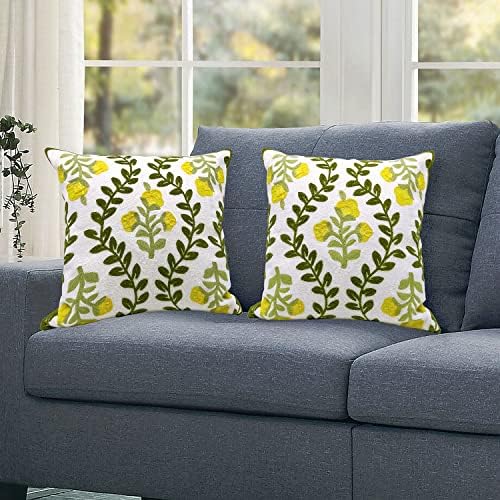 Alysheer Embroidered Decorative Throw Pillow Cover 18"x 18" Set of 2 Yellow - Image 3