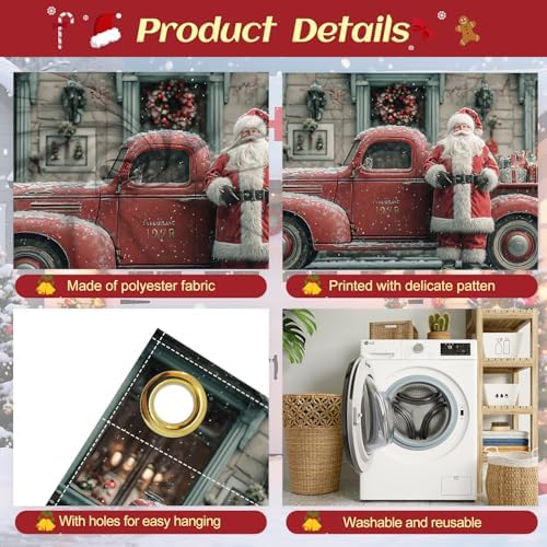 Vintage Truck Christmas Banner 16x7 Ft - Retro Santa and Snowman for 2 Car Garage Nostalgic Decor - Image 3