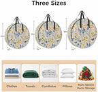 Vintage Flower Round Storage Bag 24 Inch, Watercolor Yellow Blue Floral Vintage Leaf Linen Texture Clothes Storage Container with Handles Heavy Duty Organizer for Comforter, Bedding & Holiday Wreaths - Image 7